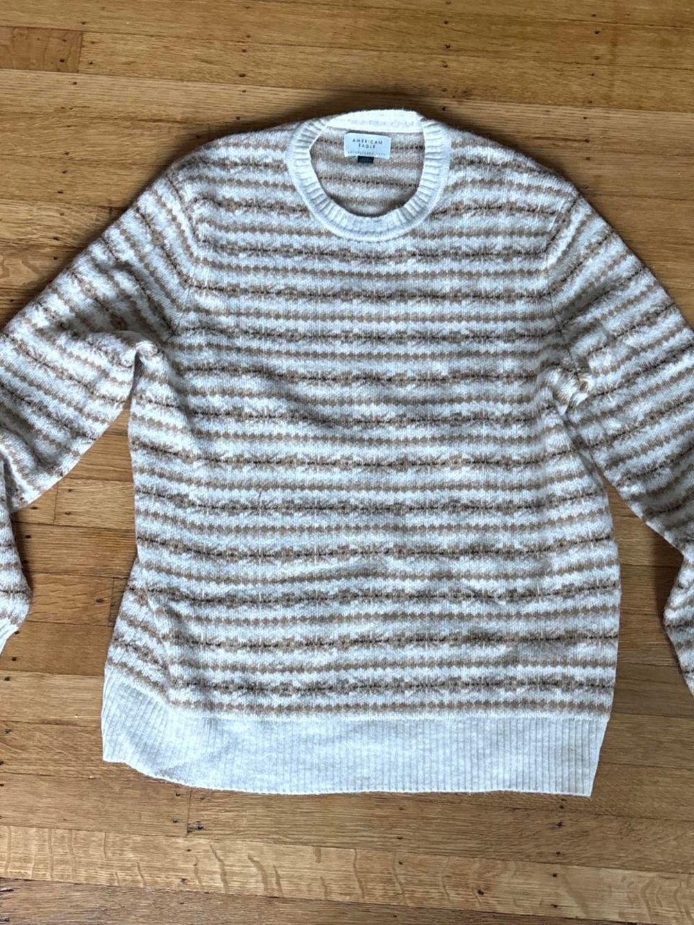 Abercrombie & Fitch Cream and Light Brown Striped Crewneck Sweater